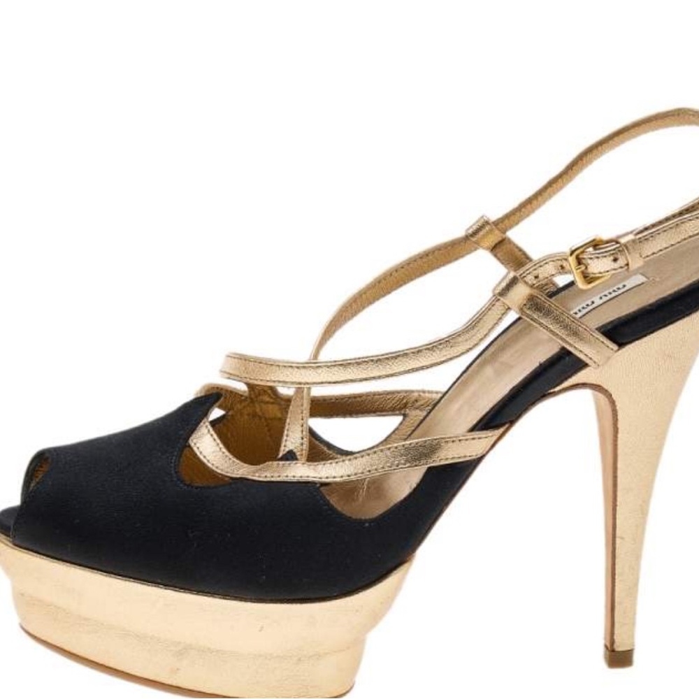 Miu Miu Black and Gold Platform Heels - Picture 6 of 14